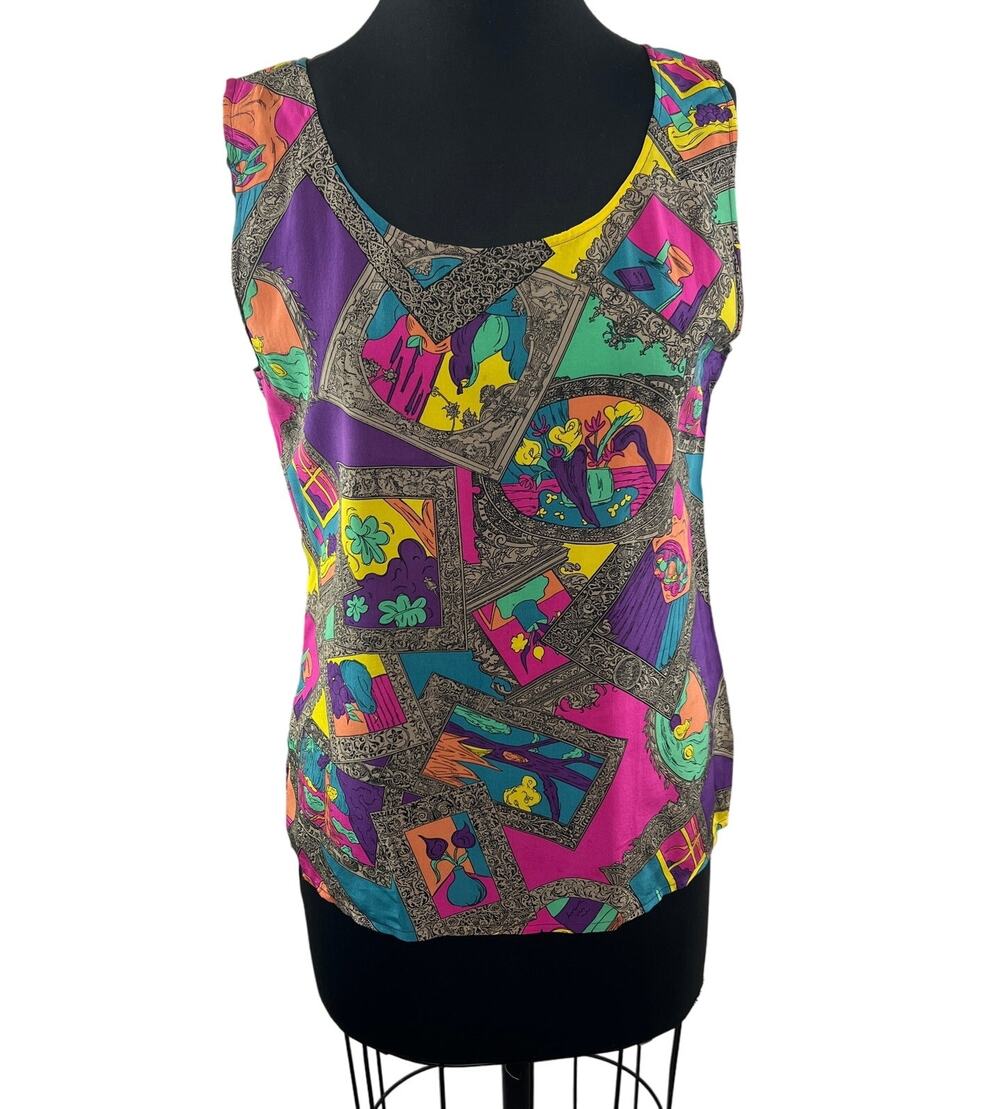 VTG Spenser Jeremy Multicolor Tank Top Silk Printed Scoop Neck Pullover Size 8